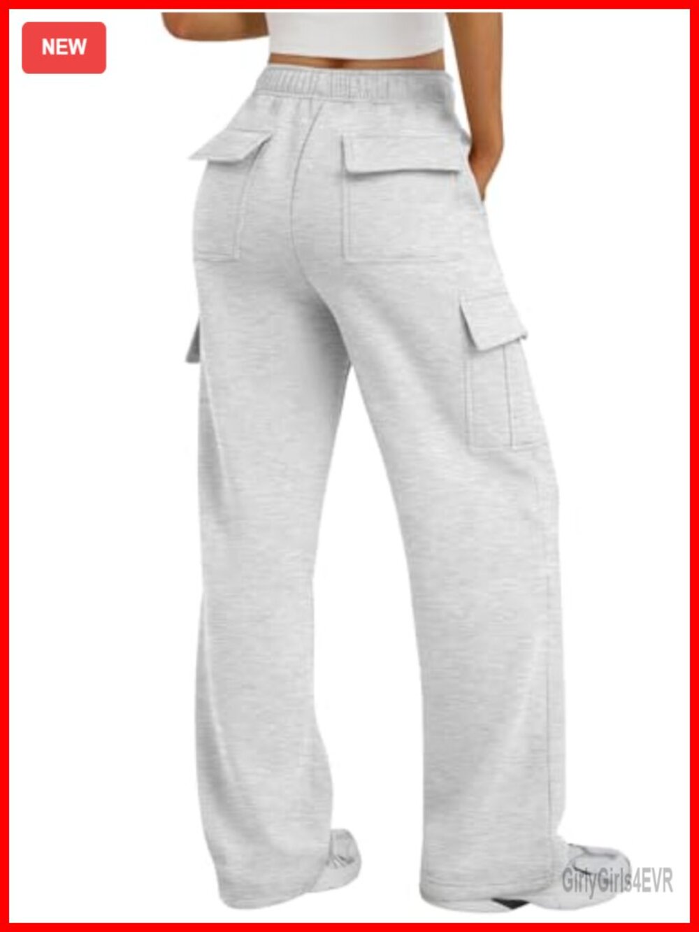 Wide Leg Cargo Sweatpants with Pockets Cotton Polyester Blend